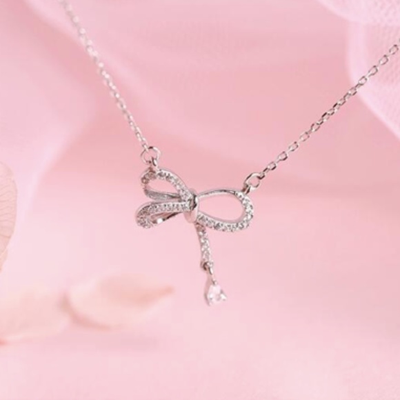 Crystal Bowknot Necklace 925 - Picture 7 of 11